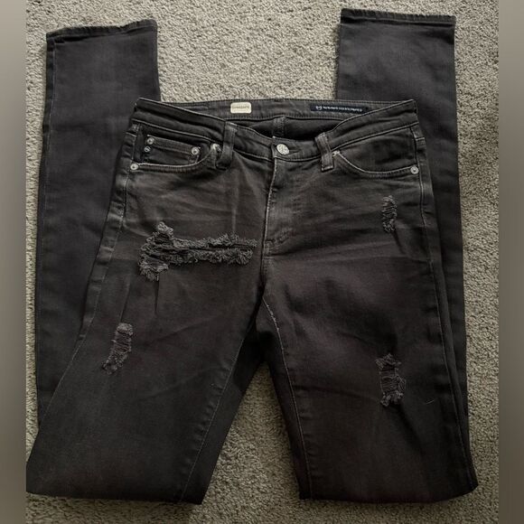 Ag Adriano Goldschmid Premium Skinny Jeans Distressed Black Size 26 T - Picture 1 of 8